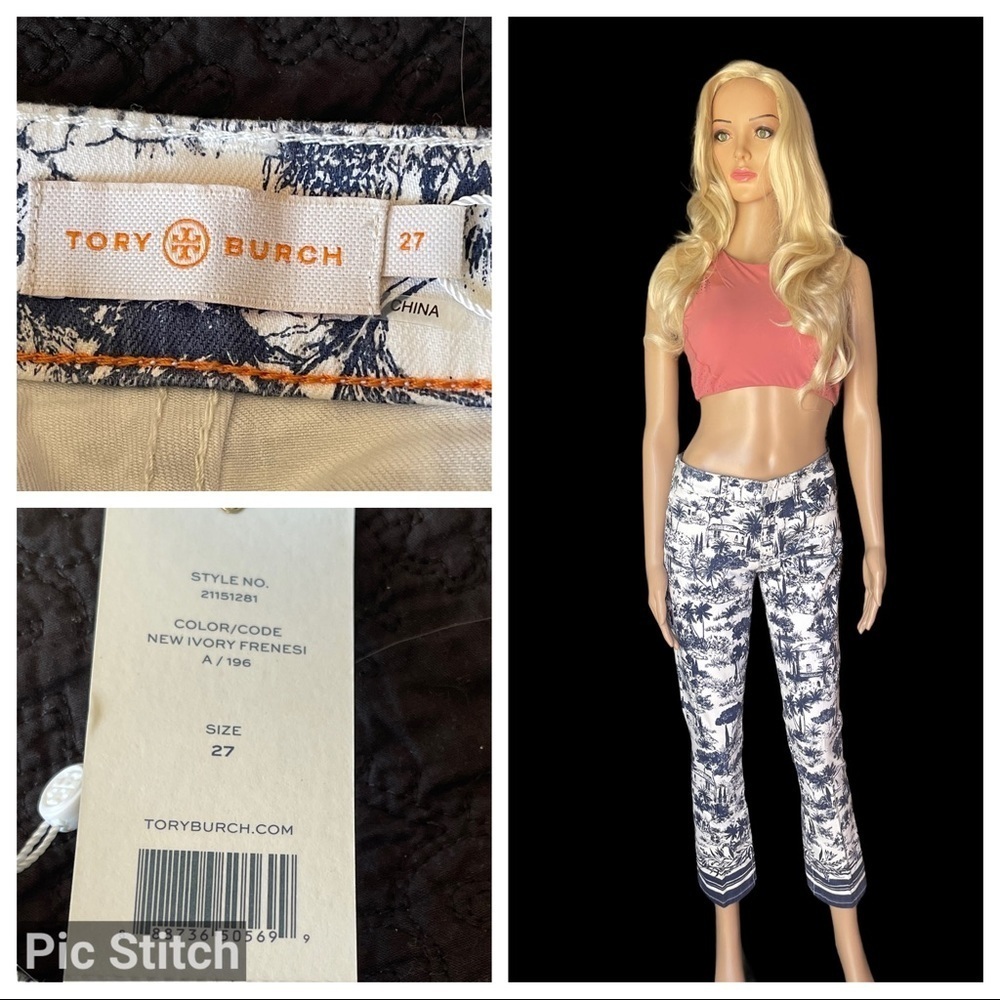 Tory Burch sz 27 new ivory/blue jeans/pants